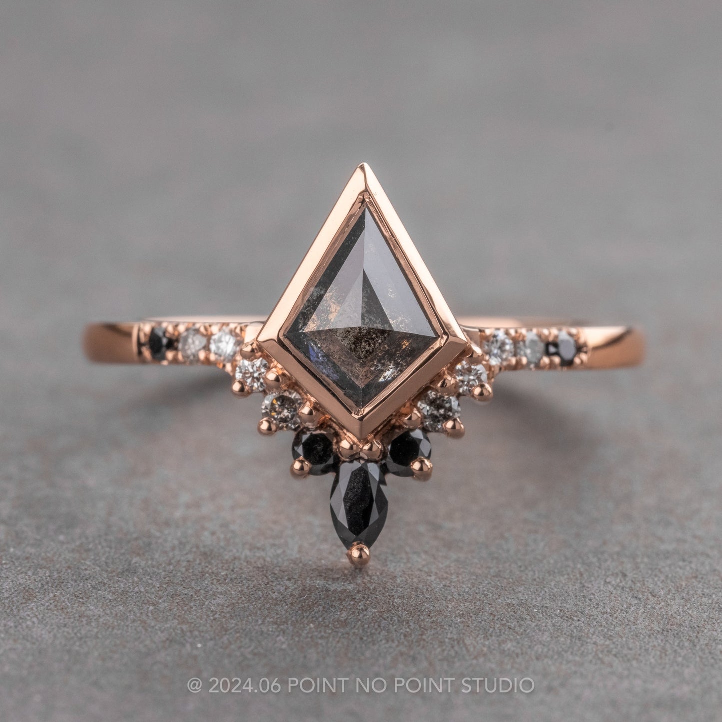 .96 Carat Black Kite Diamond Engagement Ring, Bezel Ombre Avaline Setting