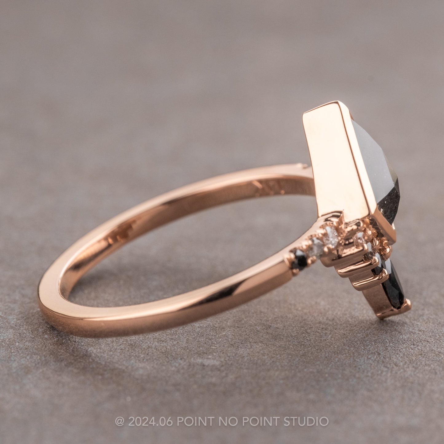 .96 Carat Black Kite Diamond Engagement Ring, Bezel Ombre Avaline Setting