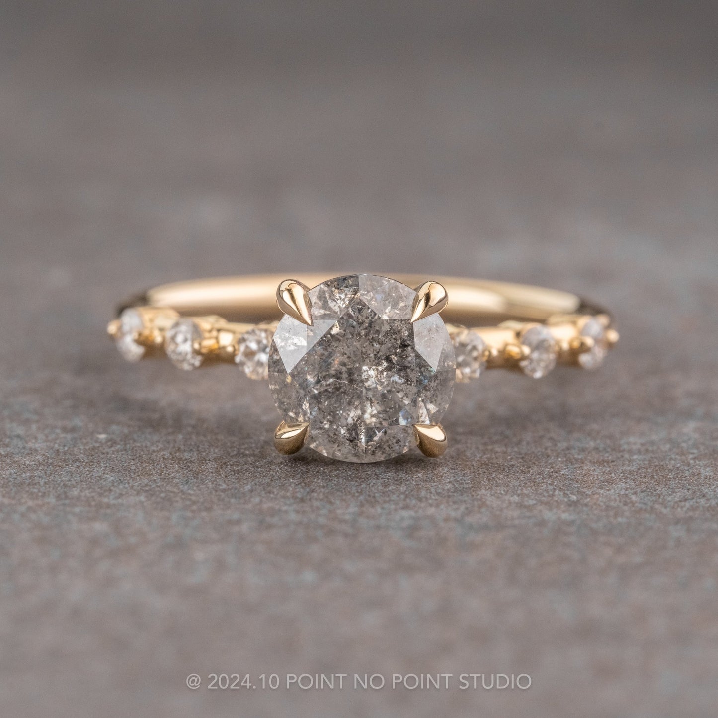 1.78 Carat Salt and Pepper Round Diamond Engagement Ring, Nova Setting