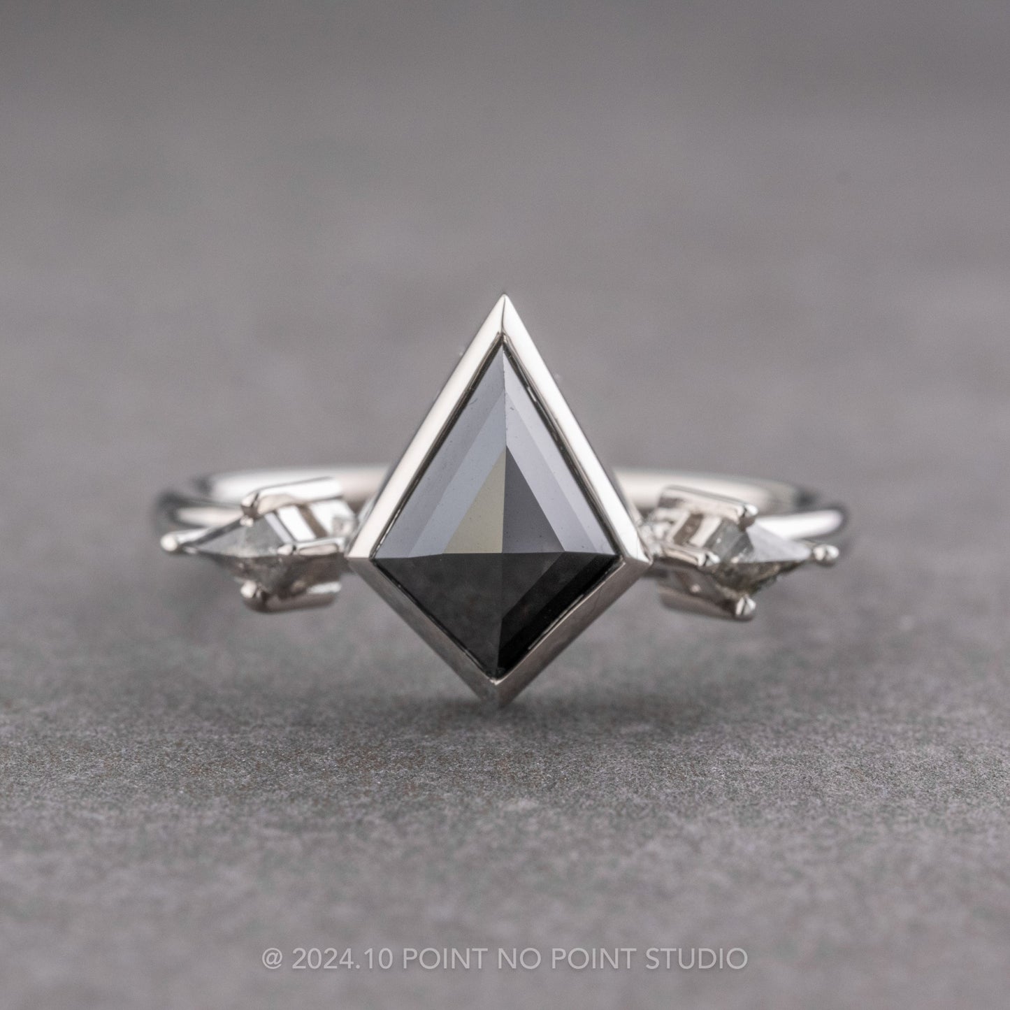 1.35 Carat Black Kite Diamond Engagement Ring, Bezel Zoe Setting