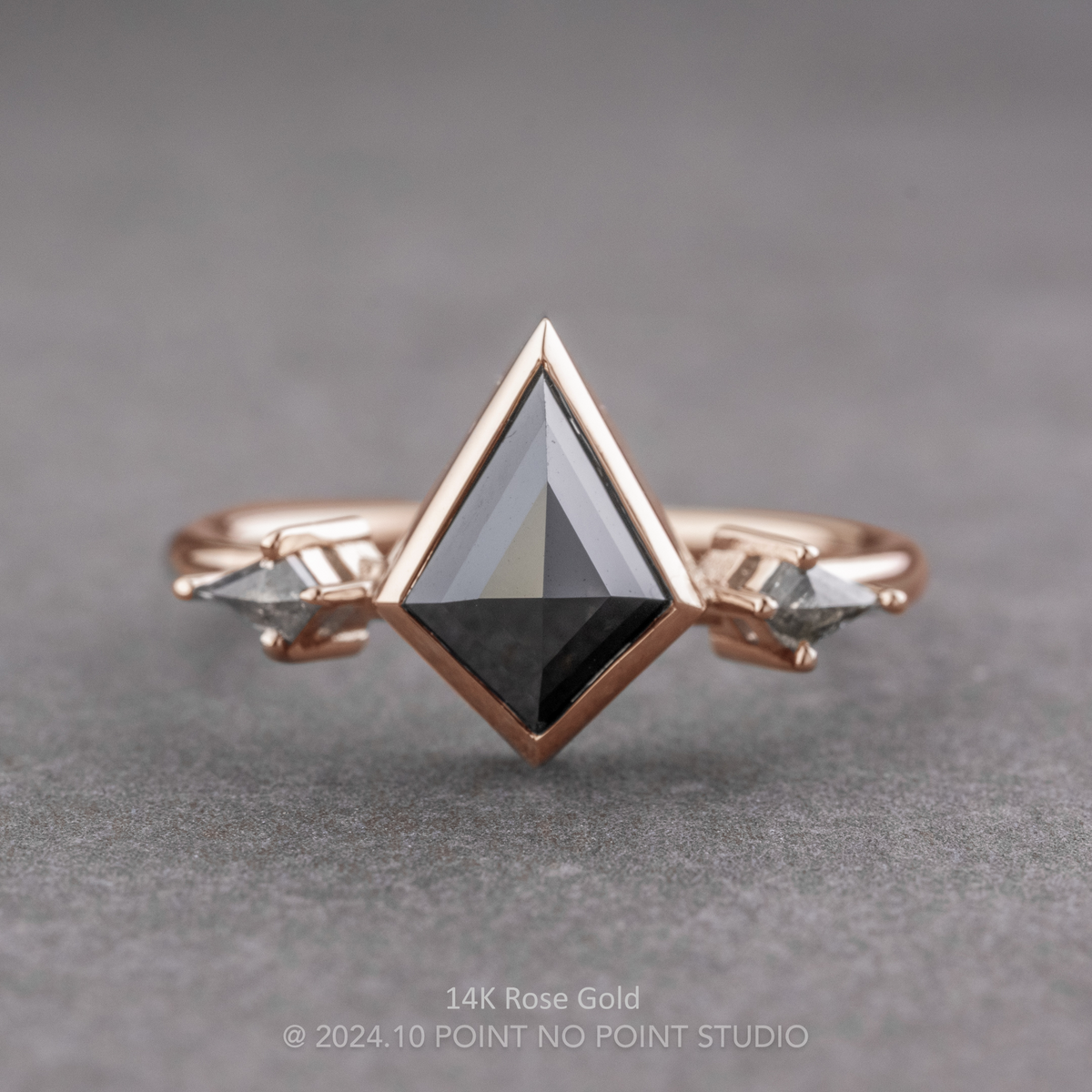1.35 Carat Black Kite Diamond Engagement Ring, Bezel Zoe Setting