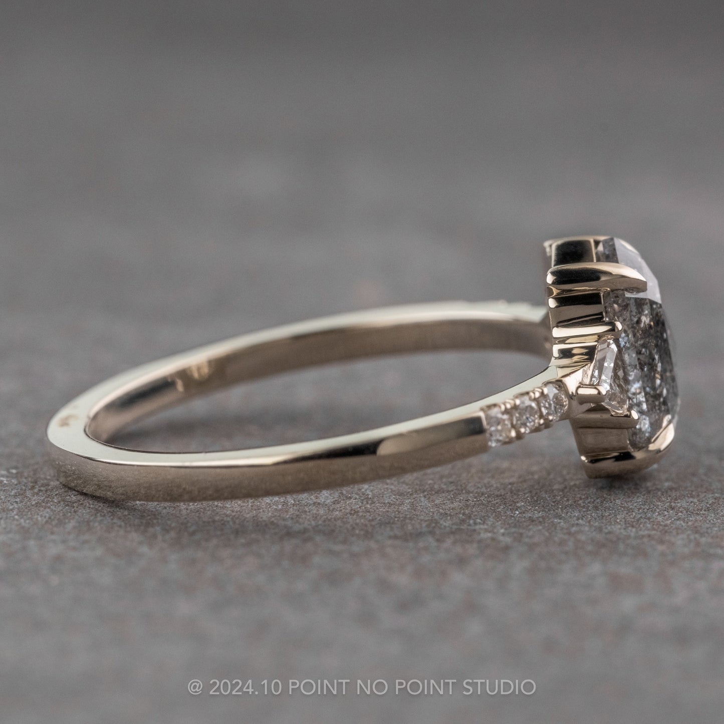 1.82 Carat Black Salt and Pepper Hexagon Diamond Engagement Ring, Eliza Setting