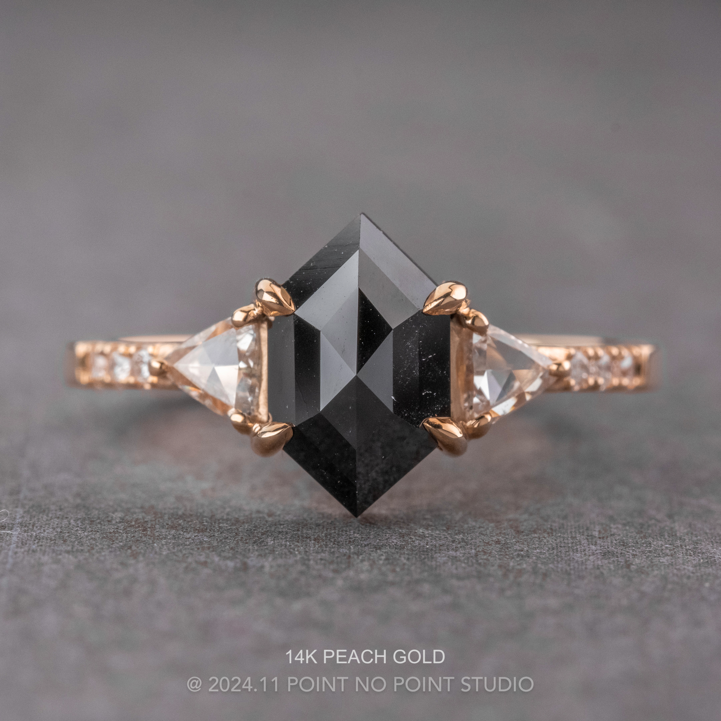 1.86 Carat Black Hexagon Diamond Engagement Ring, Eliza Setting