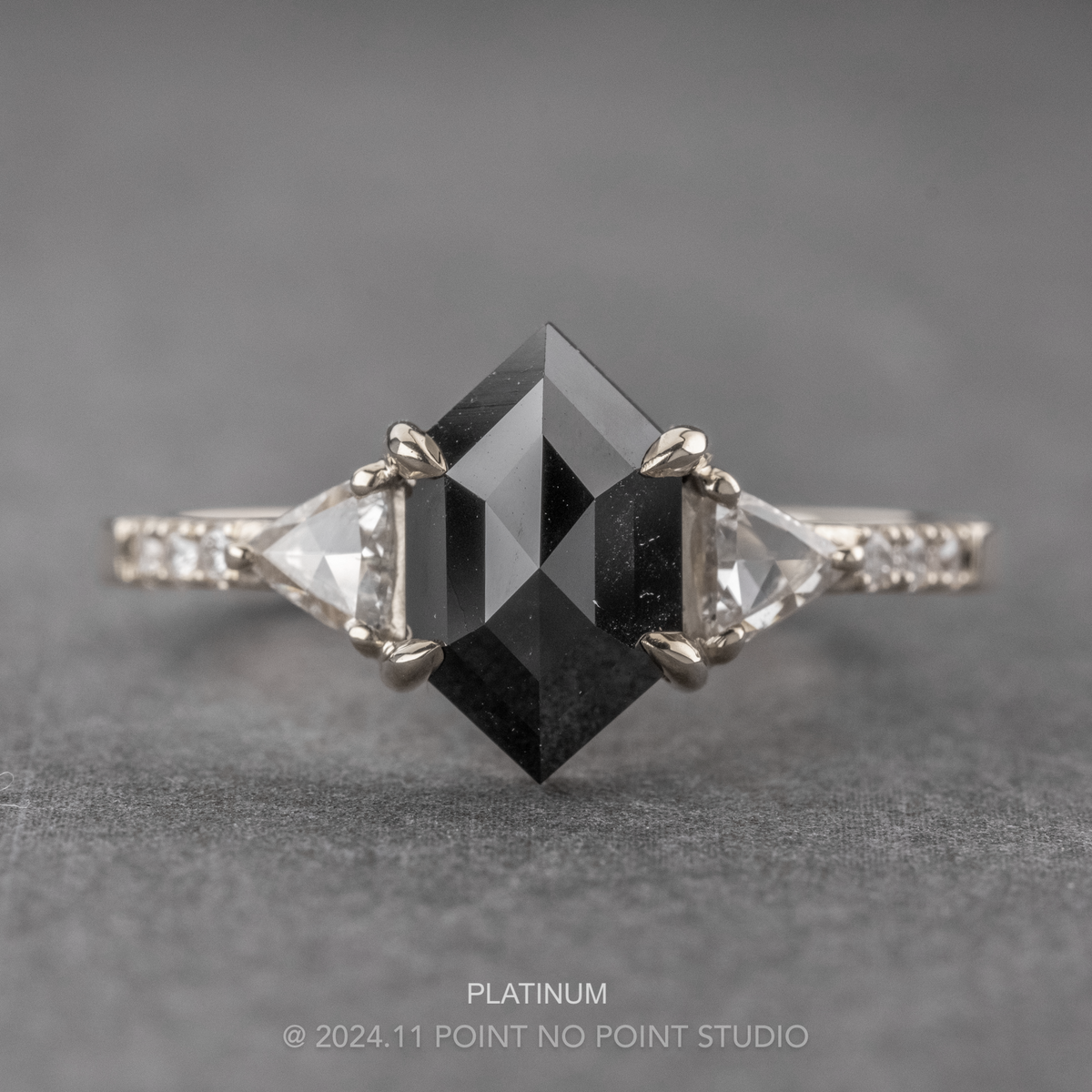1.86 Carat Black Hexagon Diamond Engagement Ring, Eliza Setting
