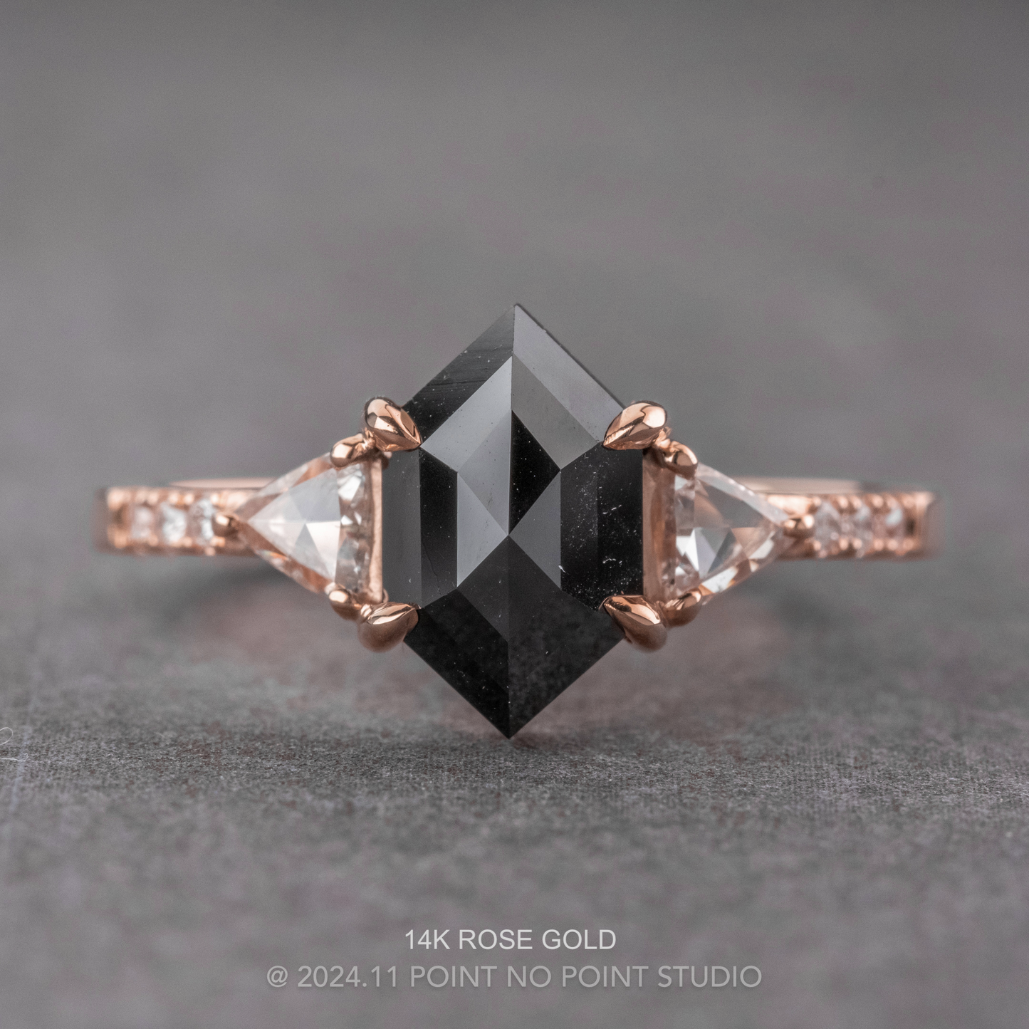 1.86 Carat Black Hexagon Diamond Engagement Ring, Eliza Setting