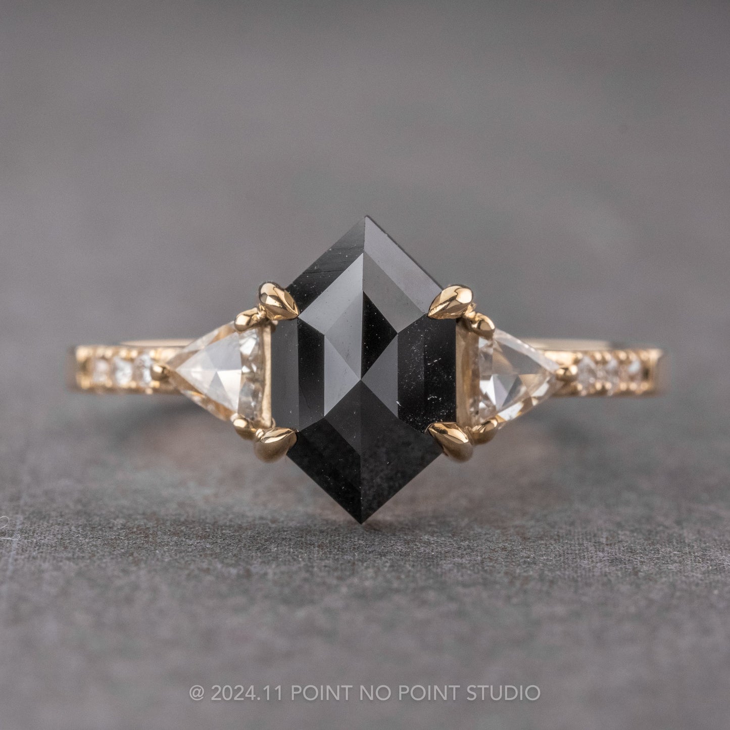 1.86 Carat Black Hexagon Diamond Engagement Ring, Eliza Setting