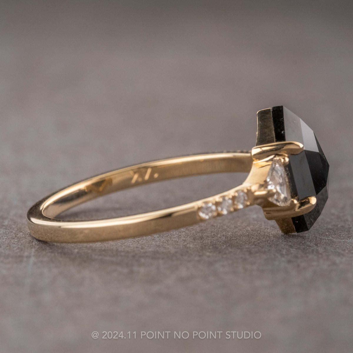 1.86 Carat Black Hexagon Diamond Engagement Ring, Eliza Setting