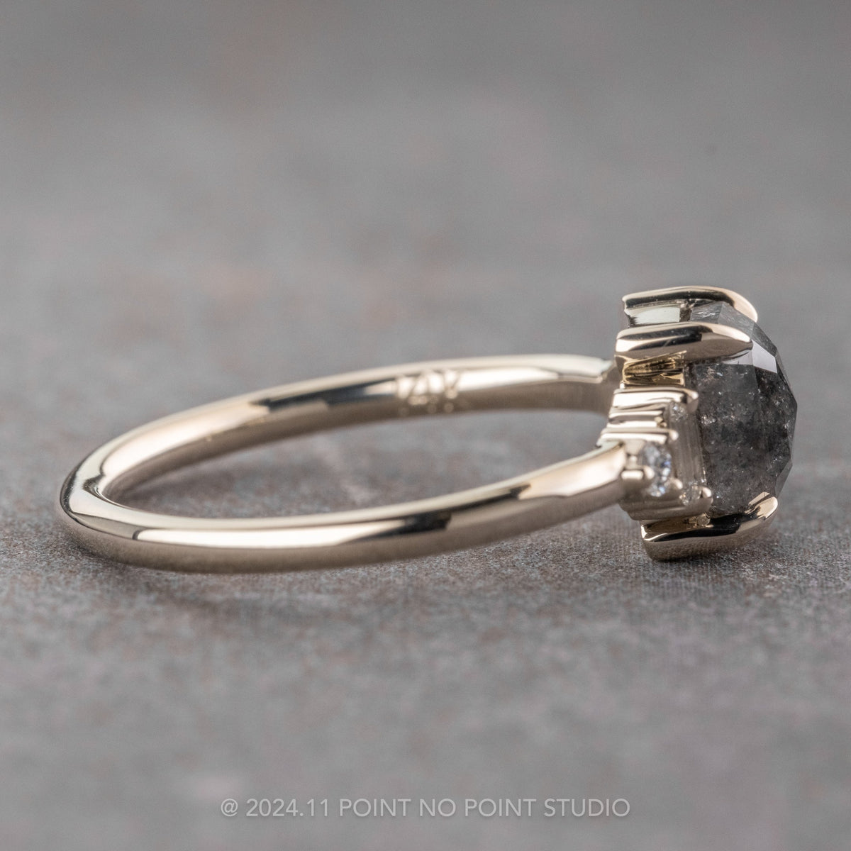 1.41 Carat Black Salt and Pepper Emerald Shaped Diamond Engagement Ring, Betty Setting