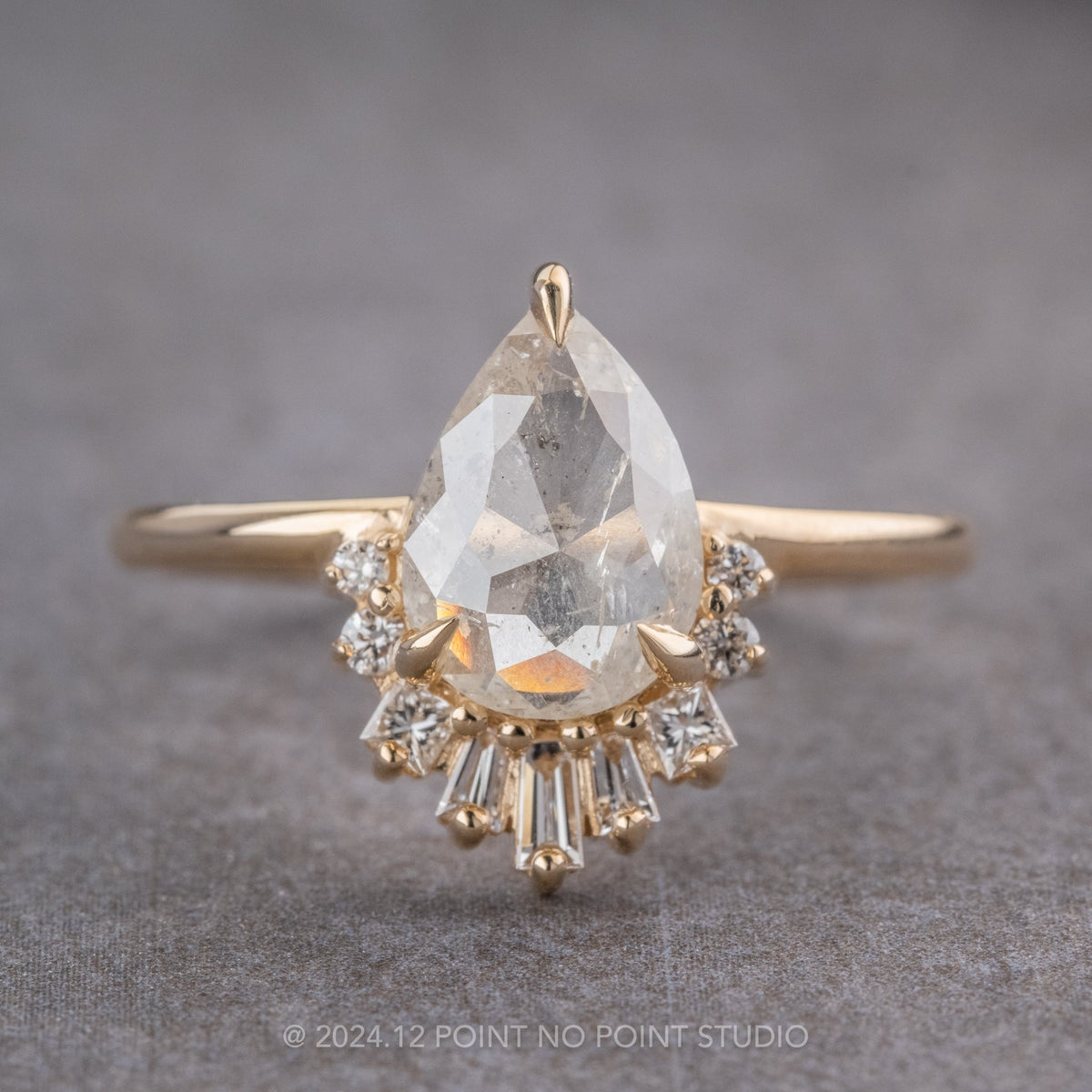 2.32 Carat Icy White Pear Diamond Engagement Ring, Wren Setting, 14K Yellow Gold