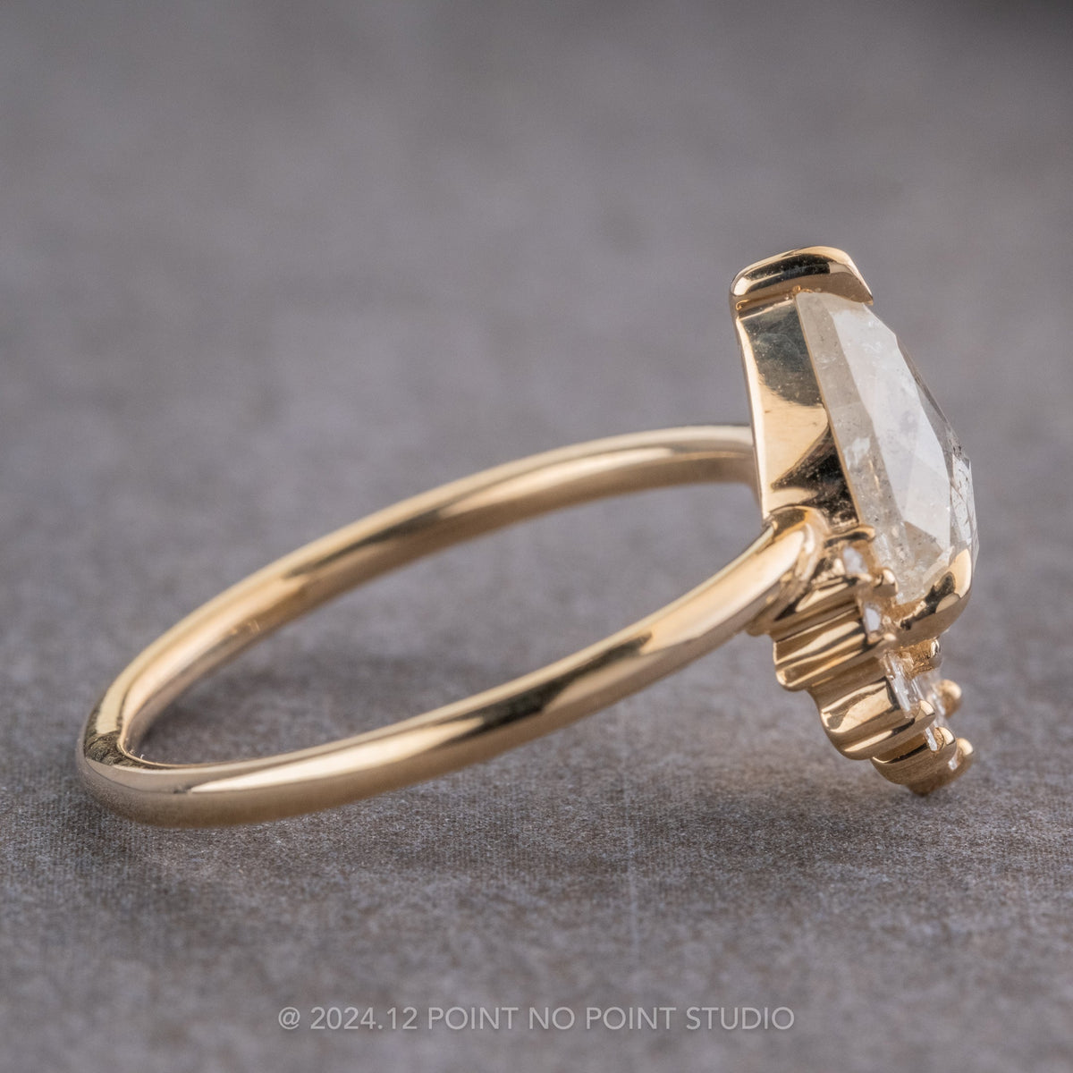 2.32 Carat Icy White Pear Diamond Engagement Ring, Wren Setting, 14K Yellow Gold