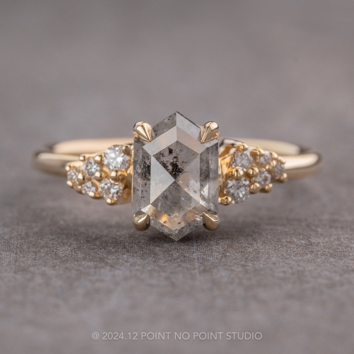 2.34 Carat Icy Salt and Pepper Hexagon Diamond Engagement Ring, Aspen Setting