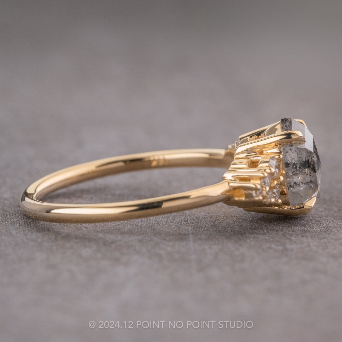 2.34 Carat Icy Salt and Pepper Hexagon Diamond Engagement Ring, Aspen Setting