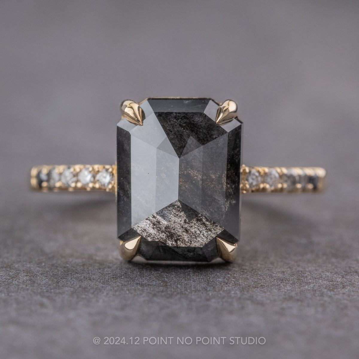 1.39 Carat Black Emerald Shaped Diamond Engagement Ring, Ombre Jules Setting