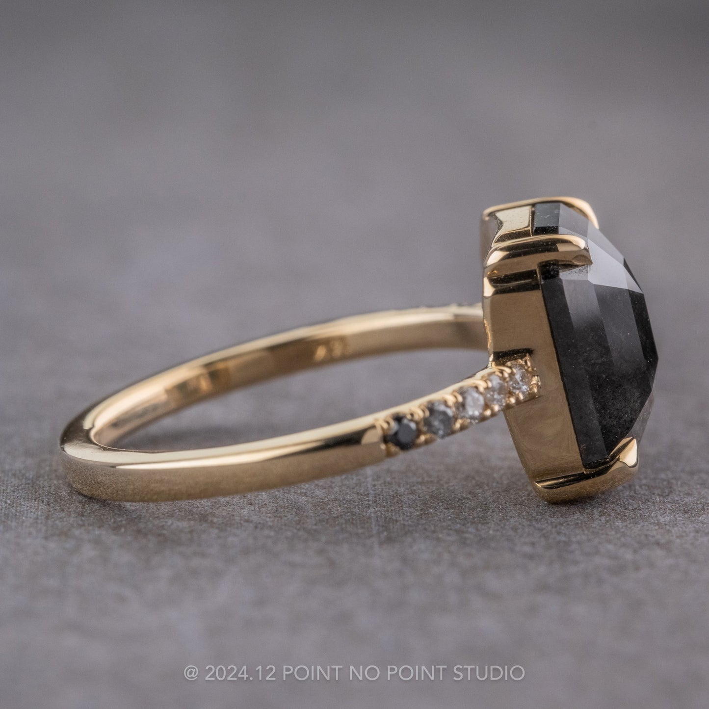 1.39 Carat Black Emerald Shaped Diamond Engagement Ring, Ombre Jules Setting