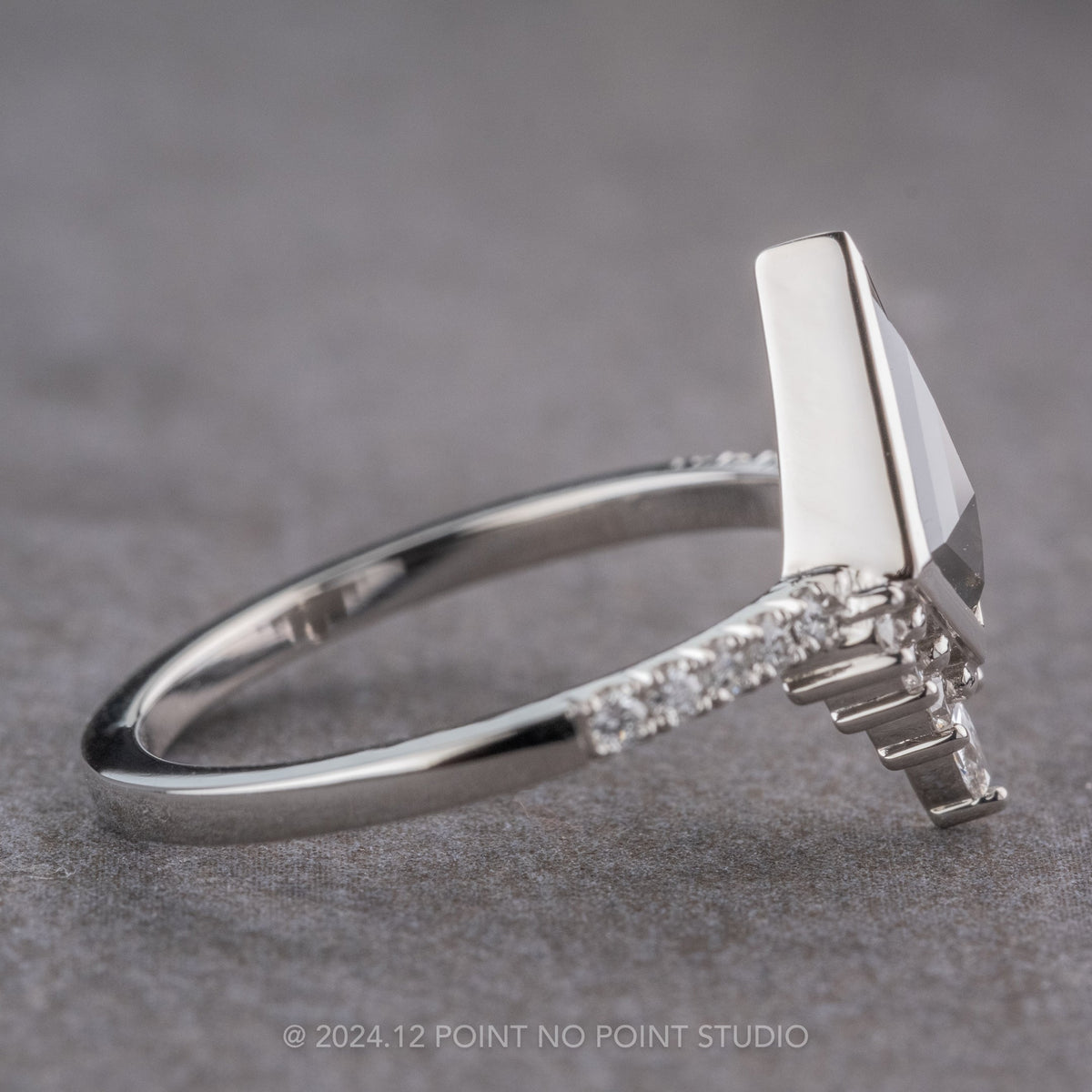 1.17 Carat Black Salt and Pepper Kite Diamond Engagement Ring, Bezel Avaline Setting