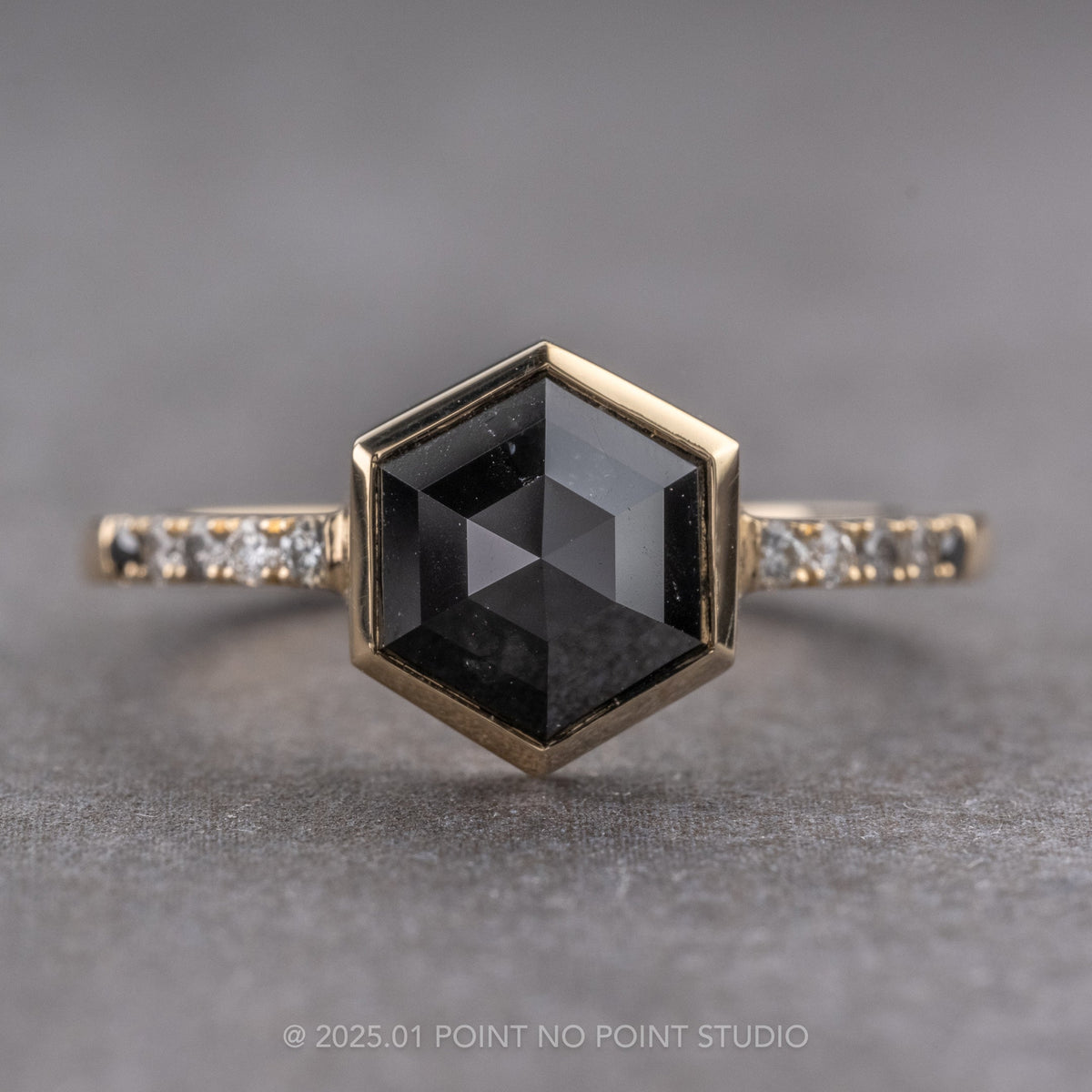 1.58 Carat Black Hexagon Diamond Engagement Ring, Bezel Ombre Jules Setting