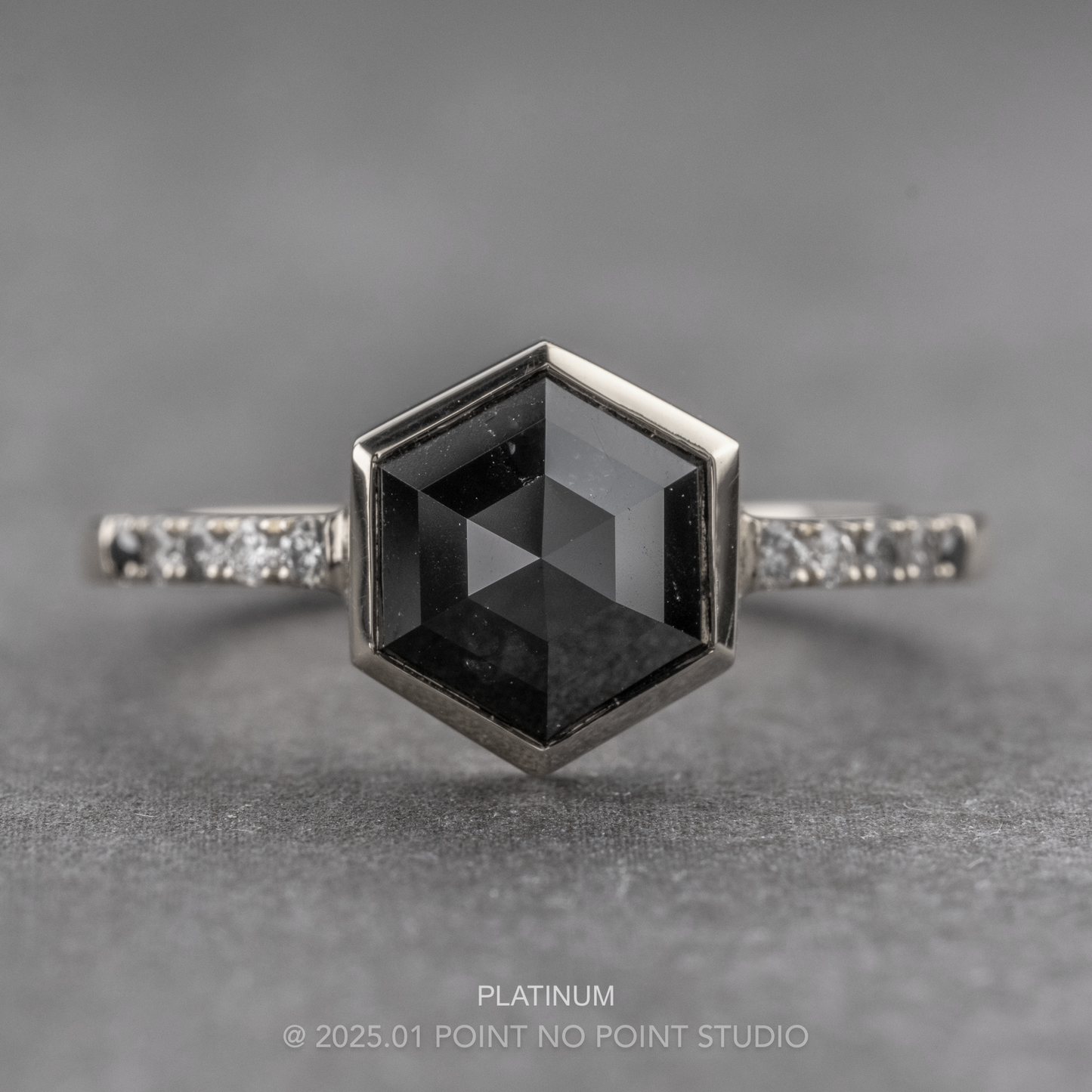 1.58 Carat Black Hexagon Diamond Engagement Ring, Bezel Ombre Jules Setting
