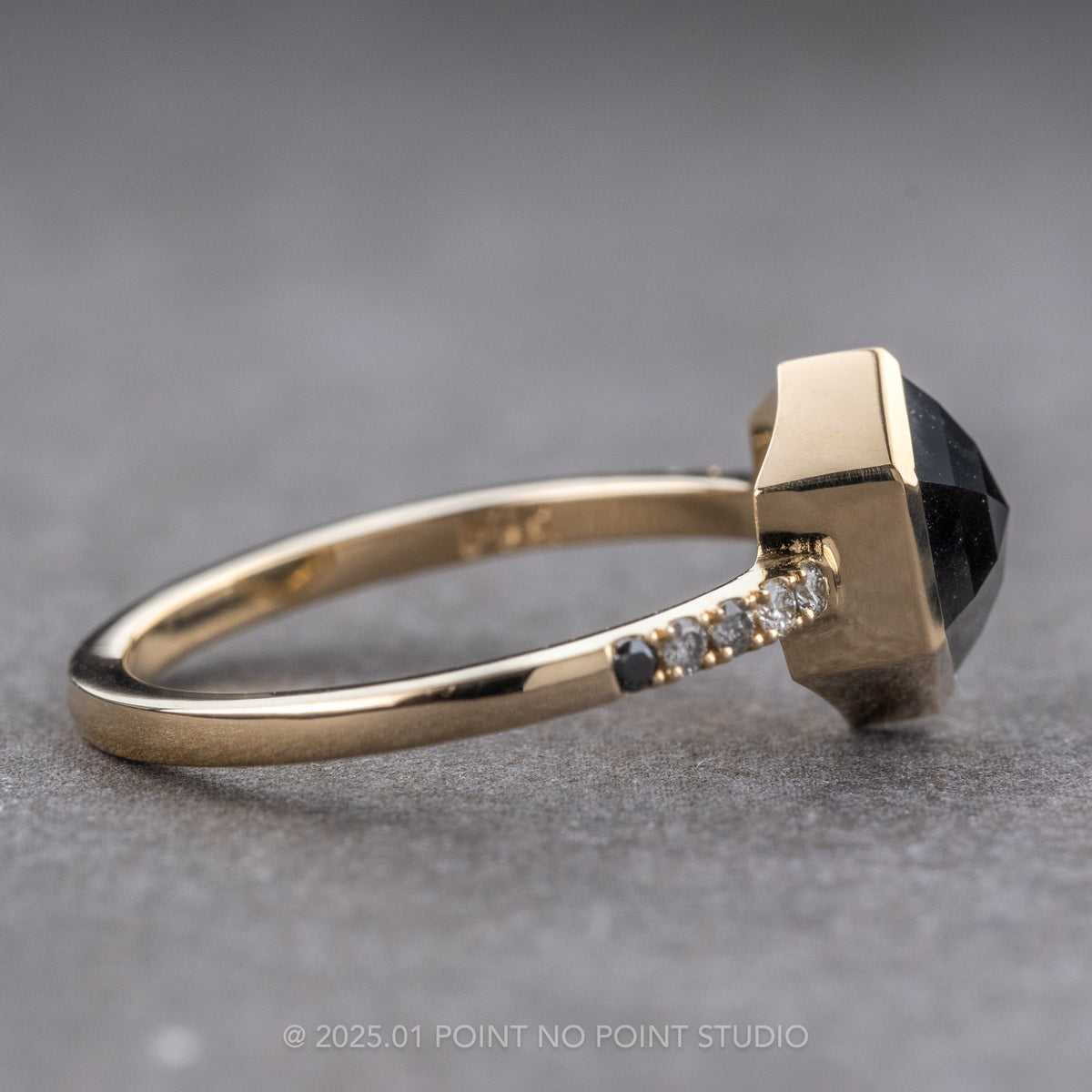 1.58 Carat Black Hexagon Diamond Engagement Ring, Bezel Ombre Jules Setting