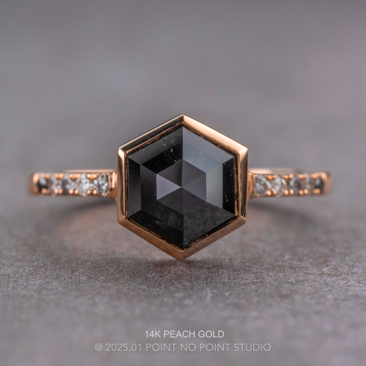 1.58 Carat Black Hexagon Diamond Engagement Ring, Bezel Ombre Jules Setting