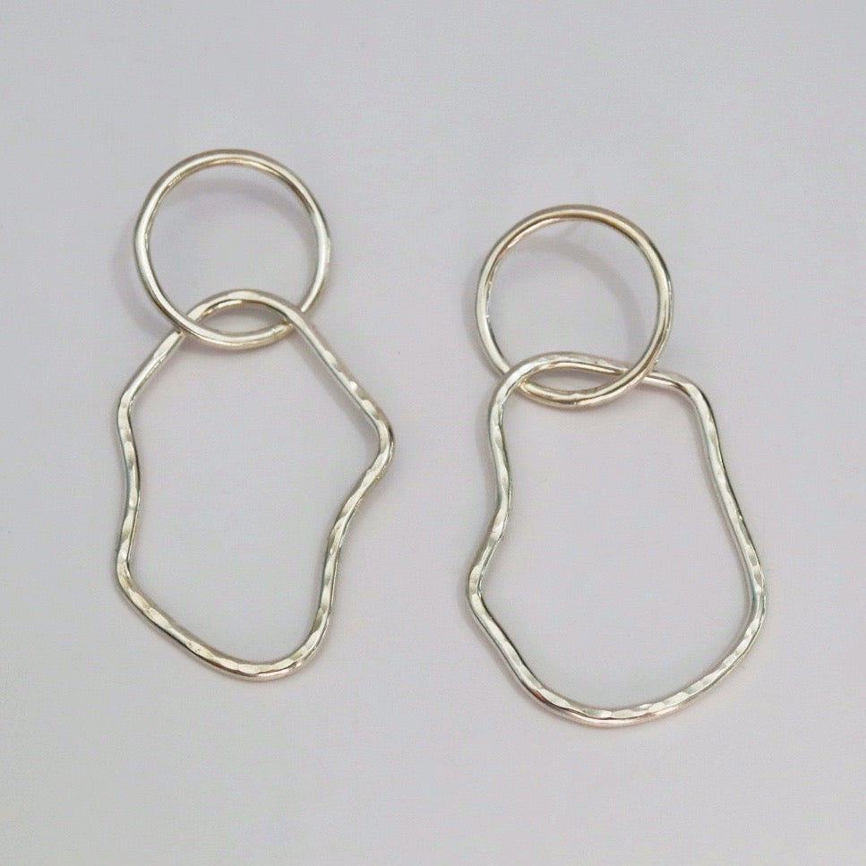 Circle and Hammered Organic Shape earrings - Choose Your Metal