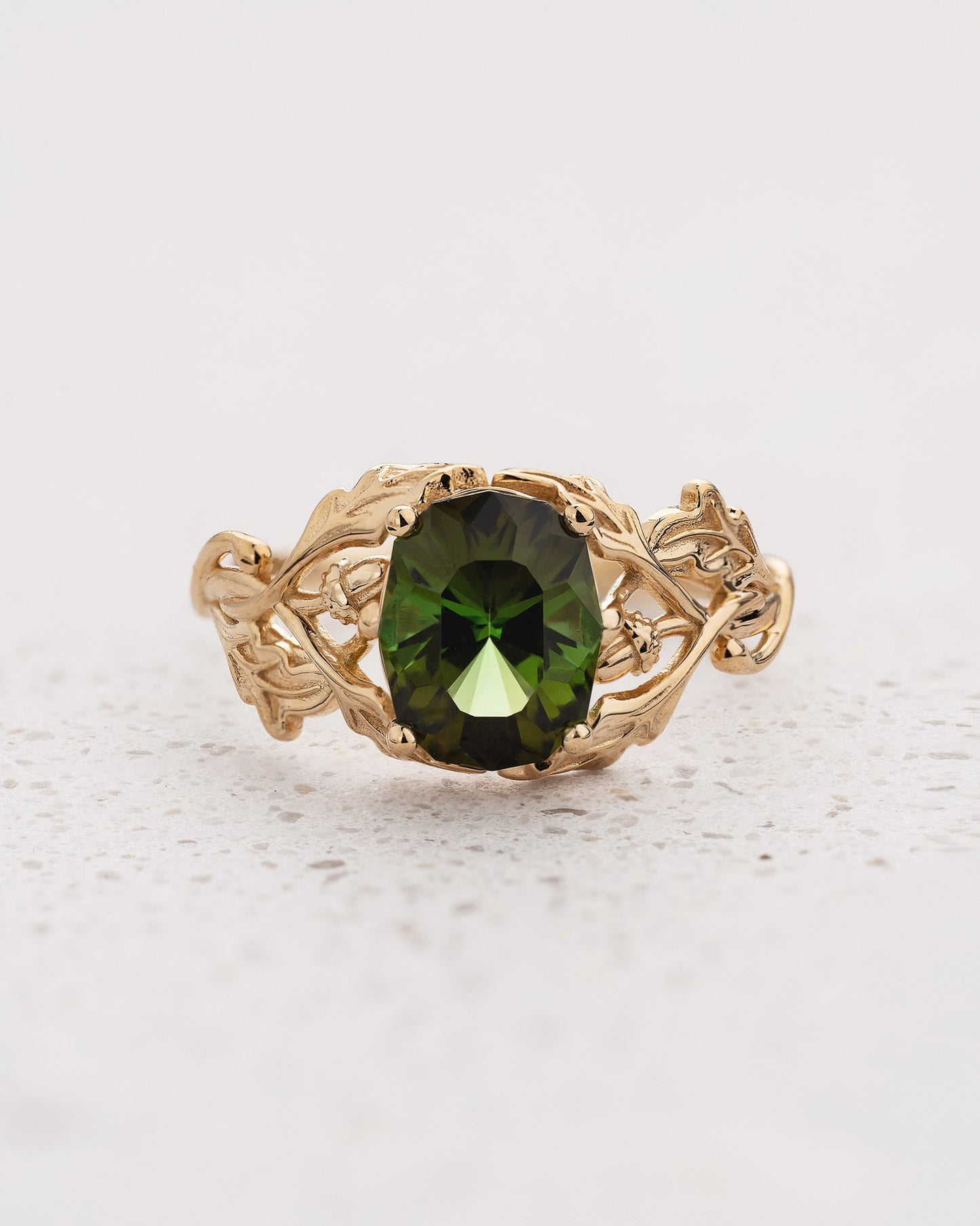 READY TO SHIP Dair Engagement Ring with Oval Green Tourmaline, 14K yellow gold, AVAILABLE RING SIZES: 5.5 - 8.5 US