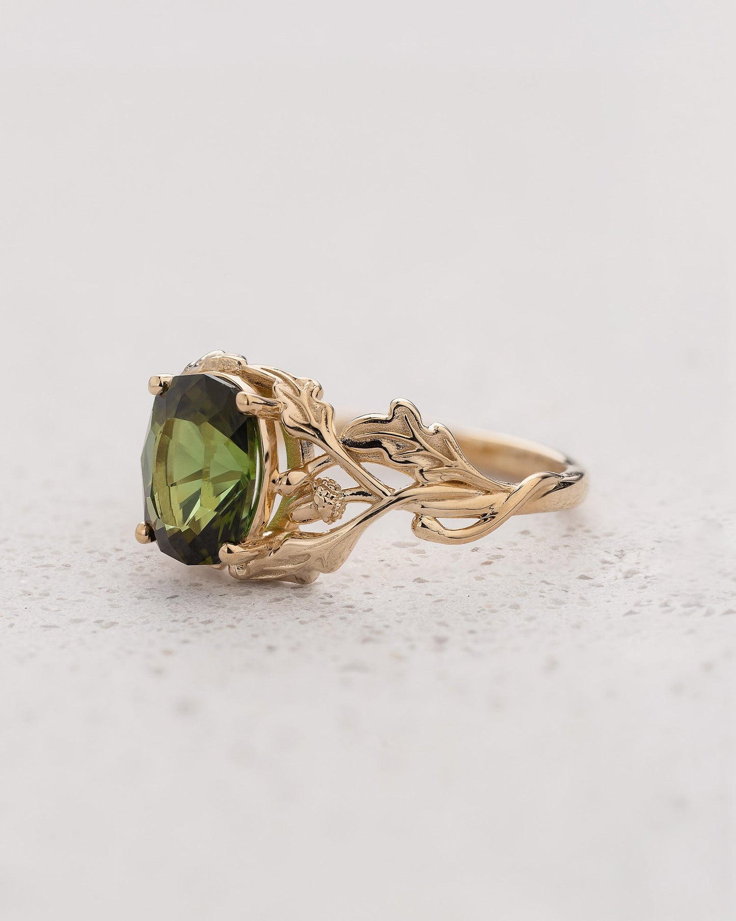READY TO SHIP Dair Engagement Ring with Oval Green Tourmaline, 14K yellow gold, AVAILABLE RING SIZES: 5.5 - 8.5 US
