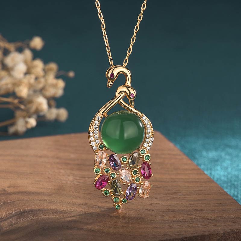 Fortune Jewel Cyan Jade Success Necklace Chain Pendant