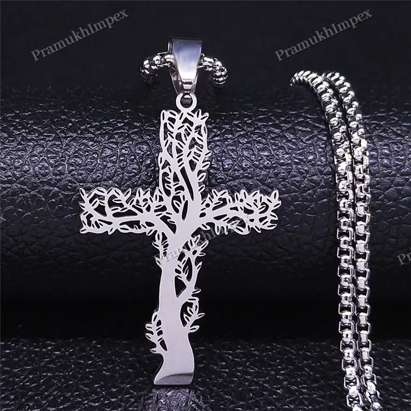 Vintage Tree of Life Cross 925 Silver Ladies Pendant