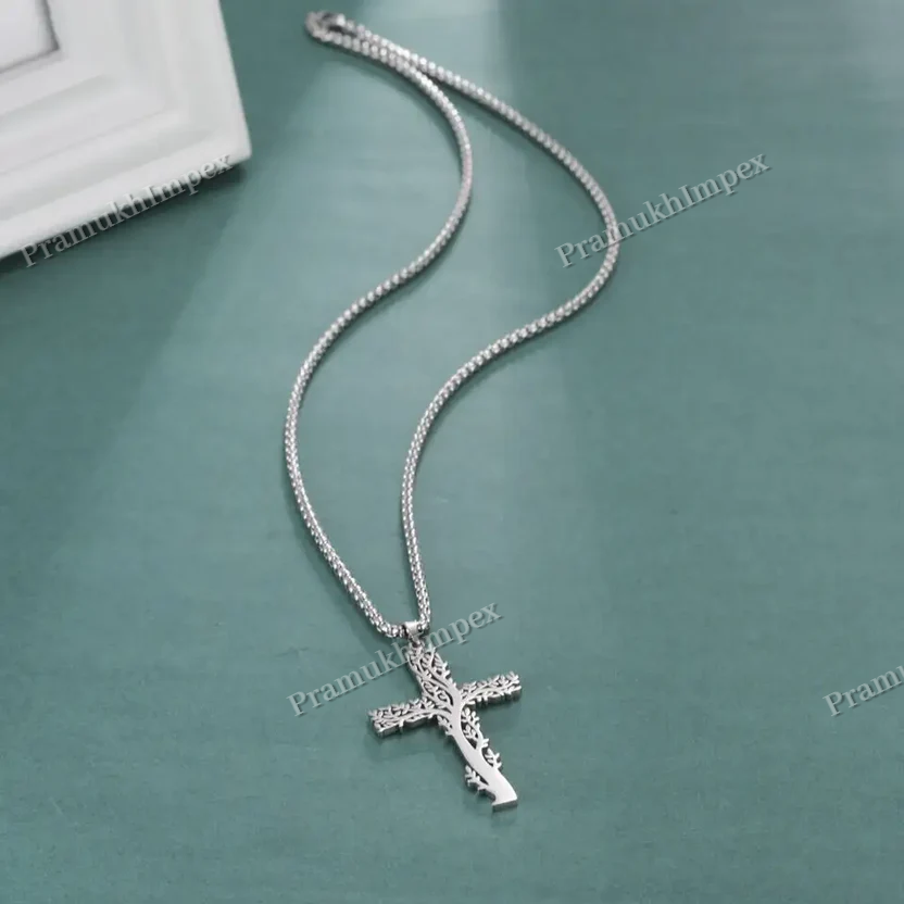 Vintage Tree of Life Cross 925 Silver Ladies Pendant