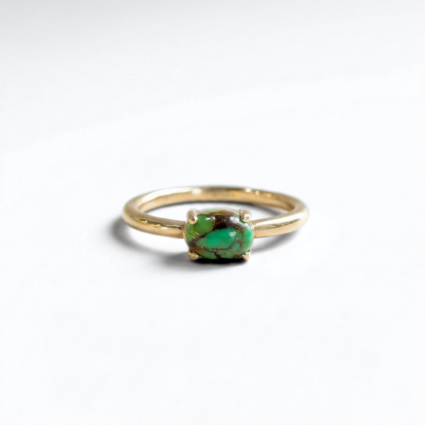 Green Turquoise Solitaire Ring | 14K Yellow Gold