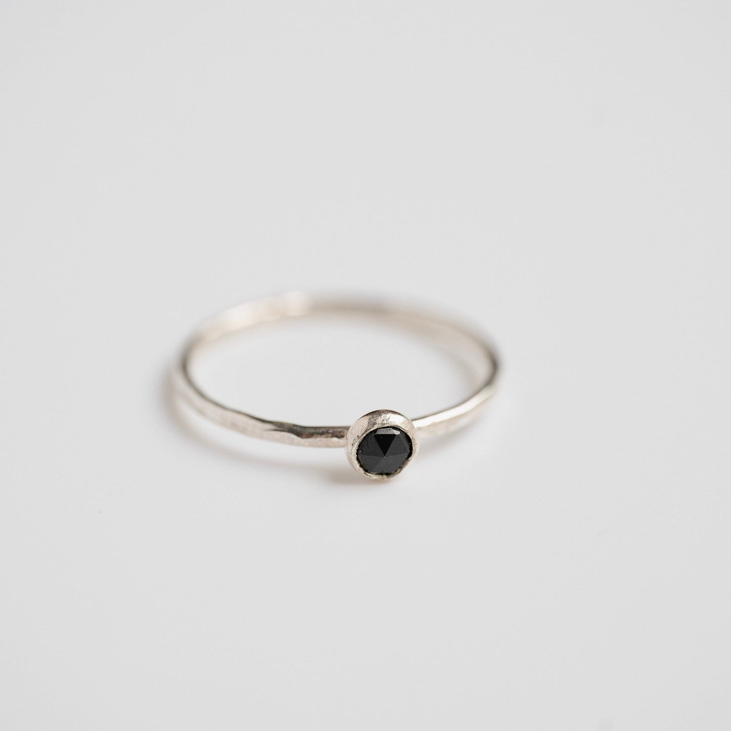 Black Spinel Gemstone Stacking Ring in Sterling Silver / READY TO SHIP 5,6,7,8