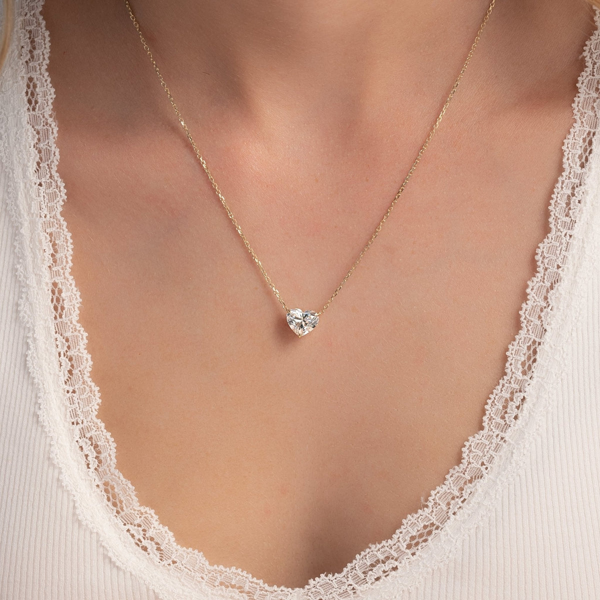 2.50 Carat Hidden Halo Heart Shape Diamond Pendant Necklace