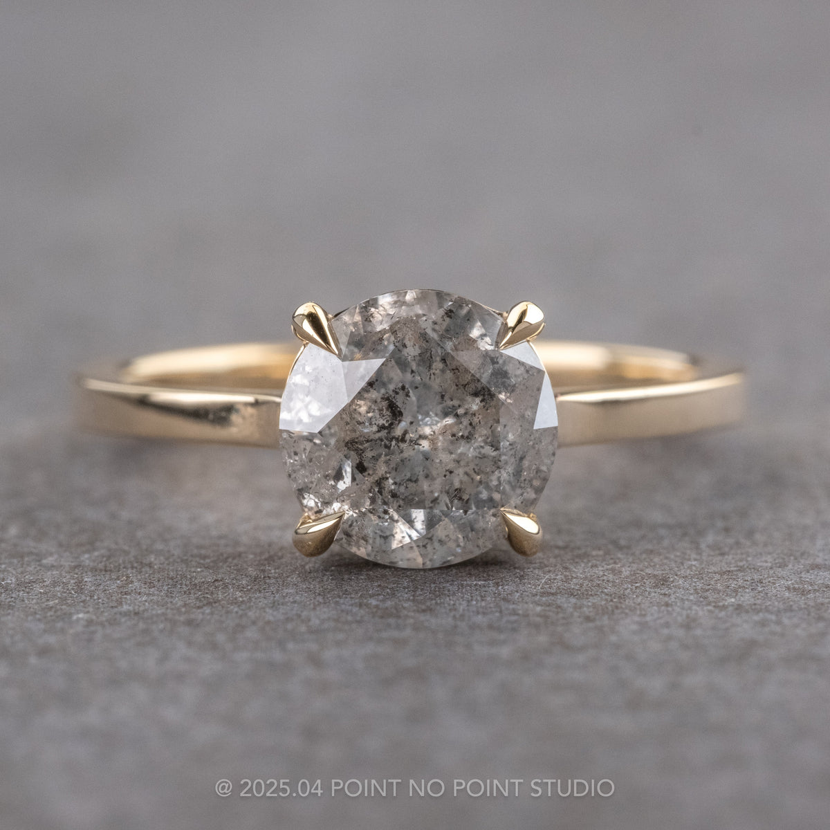 2.04 Carat Salt and Pepper Round Diamond Engagement Ring, Jade Setting