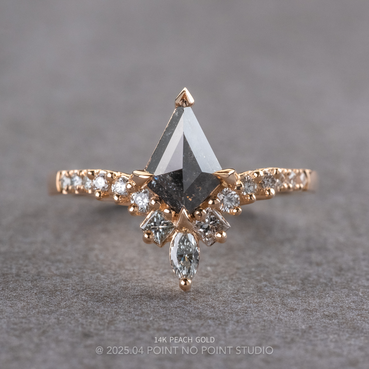 1 Carat Black Salt and Pepper Kite Diamond Engagement Ring, Willa Setting