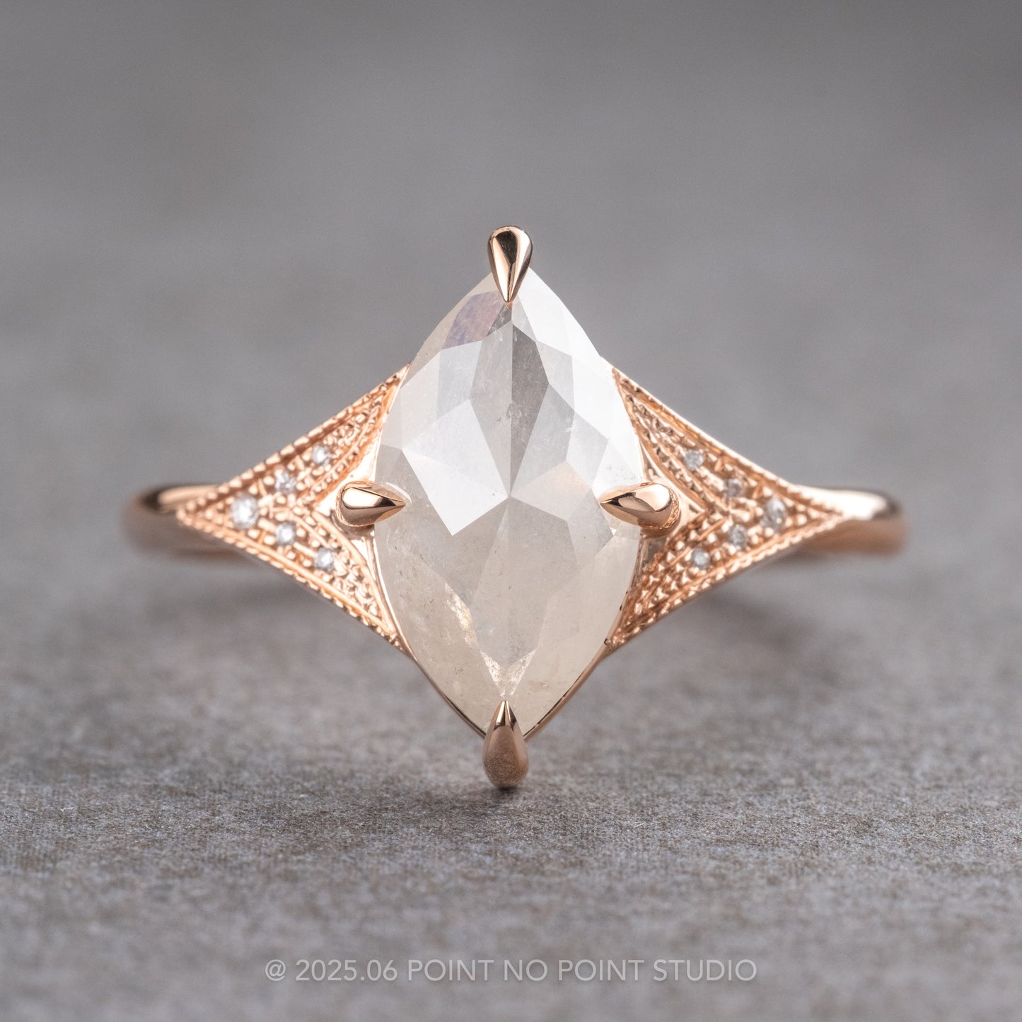 1.88 Carat Icy White Marquise Diamond Engagement Ring, Aela Setting, 14K Rose Gold