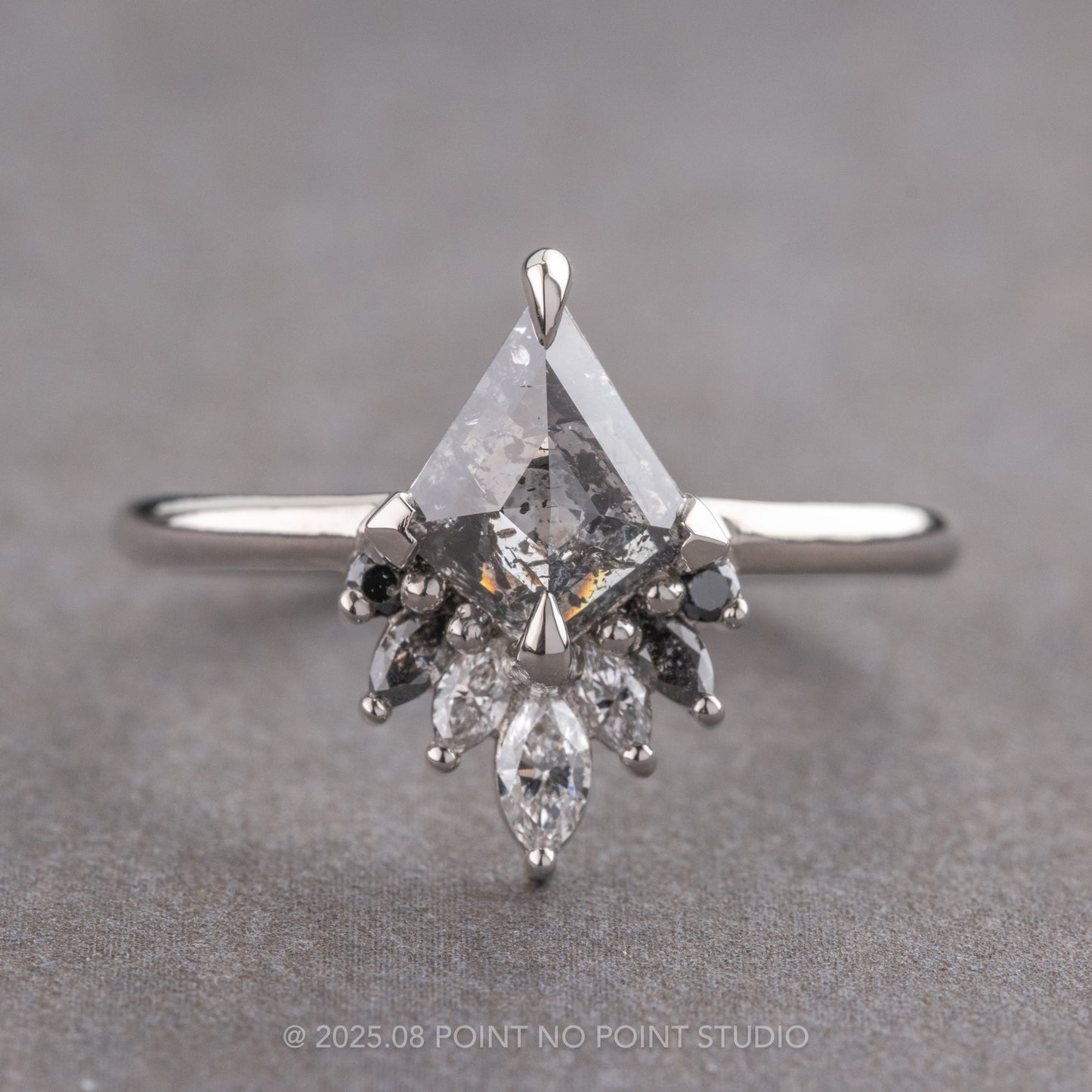 1.02 Carat Salt and Pepper Kite Diamond Engagement Ring, Ombre Cleo Setting