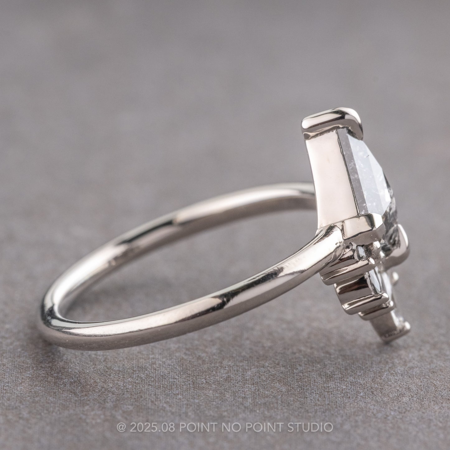 1.02 Carat Salt and Pepper Kite Diamond Engagement Ring, Ombre Cleo Setting