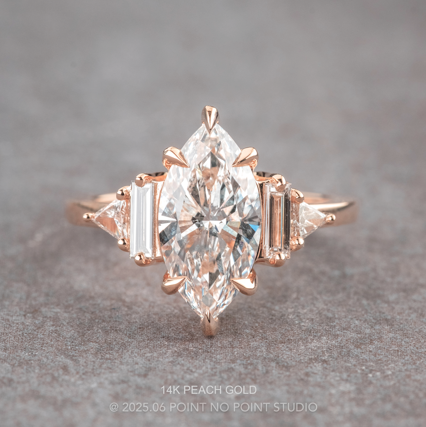 1.70 Carat Marquise Moissanite and Diamond Engagement Ring, Beatrice Setting