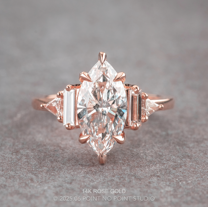 1.70 Carat Marquise Moissanite and Diamond Engagement Ring, Beatrice Setting