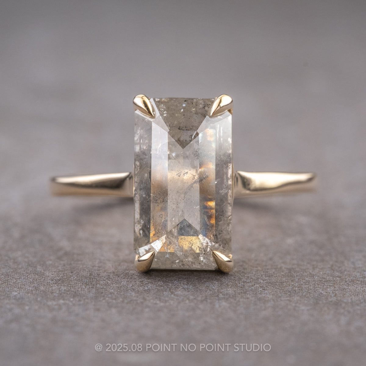 4.43 Carat Salt and Pepper Emerald Diamond Engagement Ring, Lark Setting, 14K Yellow Gold