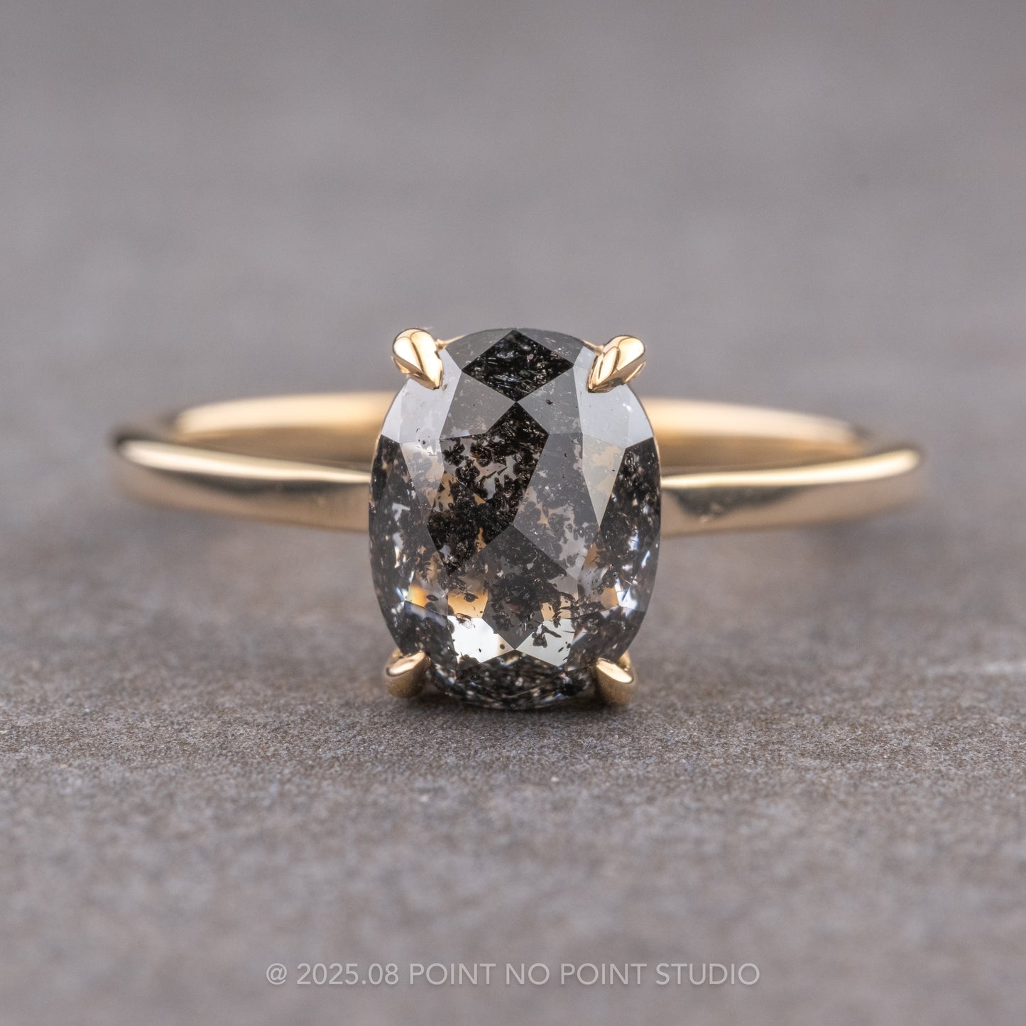 2.97 Carat Black Salt and Pepper Oval Diamond Engagement Ring, Lark Setting