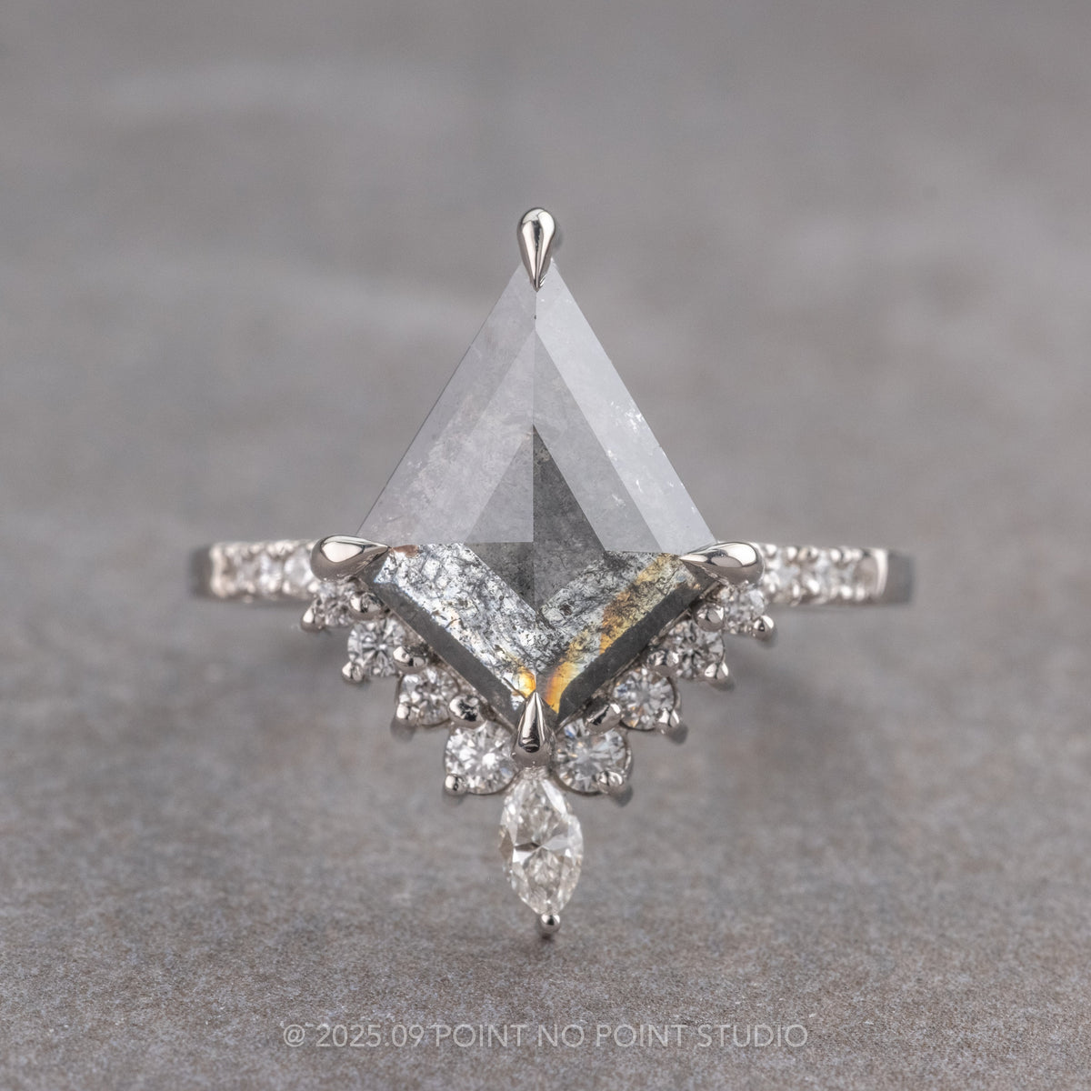 2.32 Carat Salt and Pepper Kite Diamond Engagement Ring, Avaline Setting, Platinum