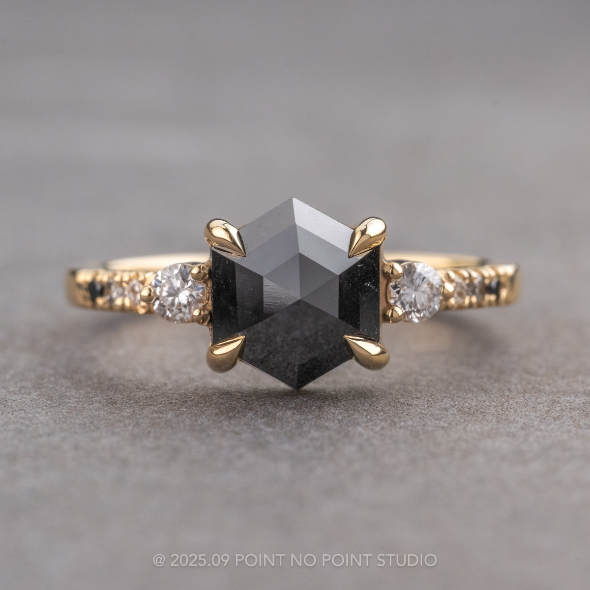 1.87 Carat Black Hexagon Diamond Engagement Ring, Ombre Eliza Setting