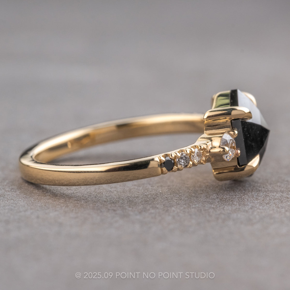 1.87 Carat Black Hexagon Diamond Engagement Ring, Ombre Eliza Setting