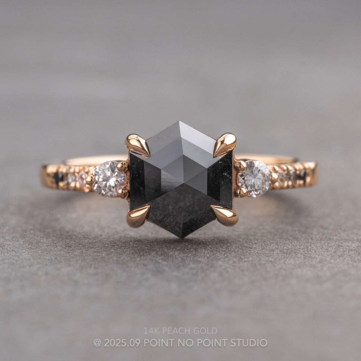 1.87 Carat Black Hexagon Diamond Engagement Ring, Ombre Eliza Setting