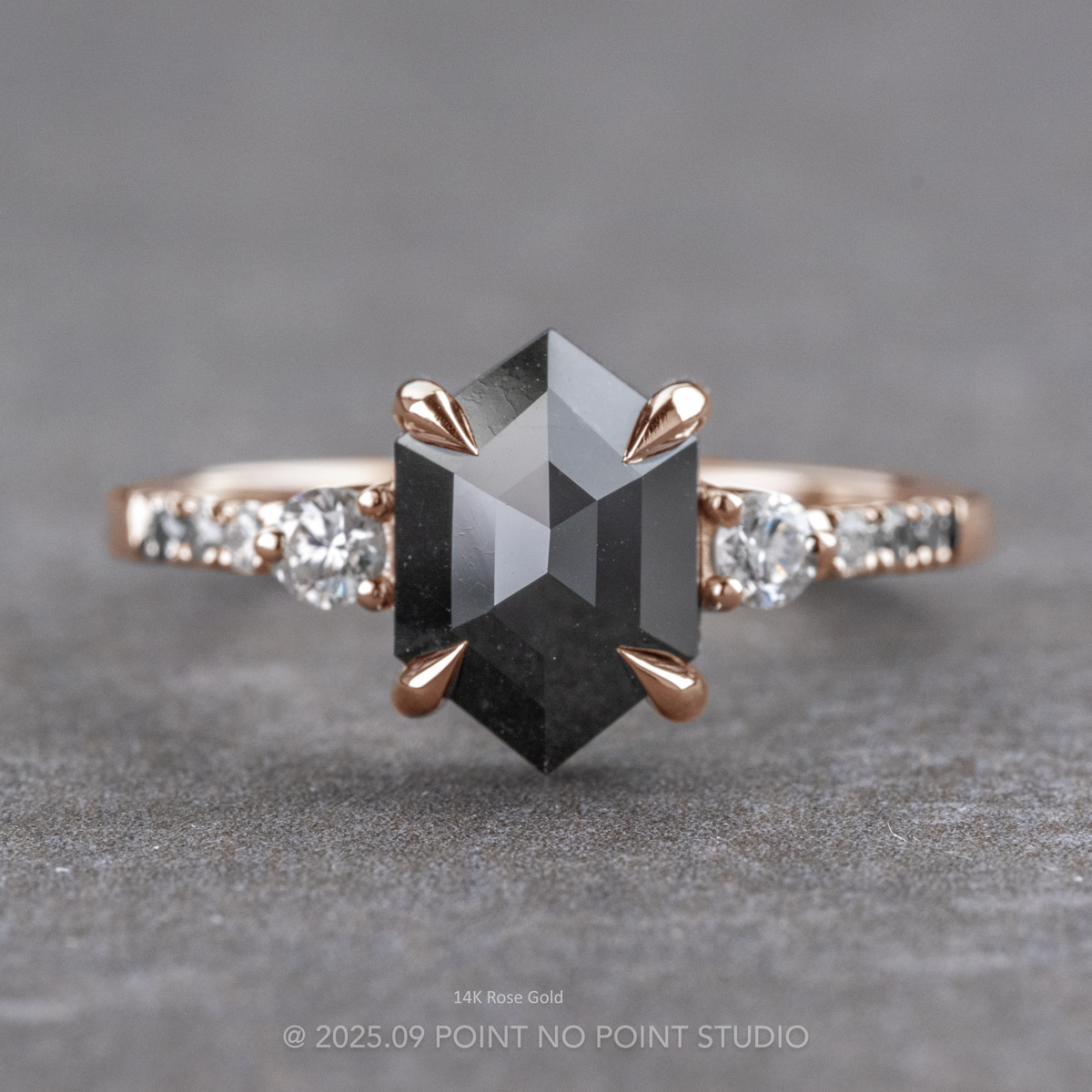 1.69 Carat Black Hexagon Diamond Engagement Ring, Ombre Eliza Setting