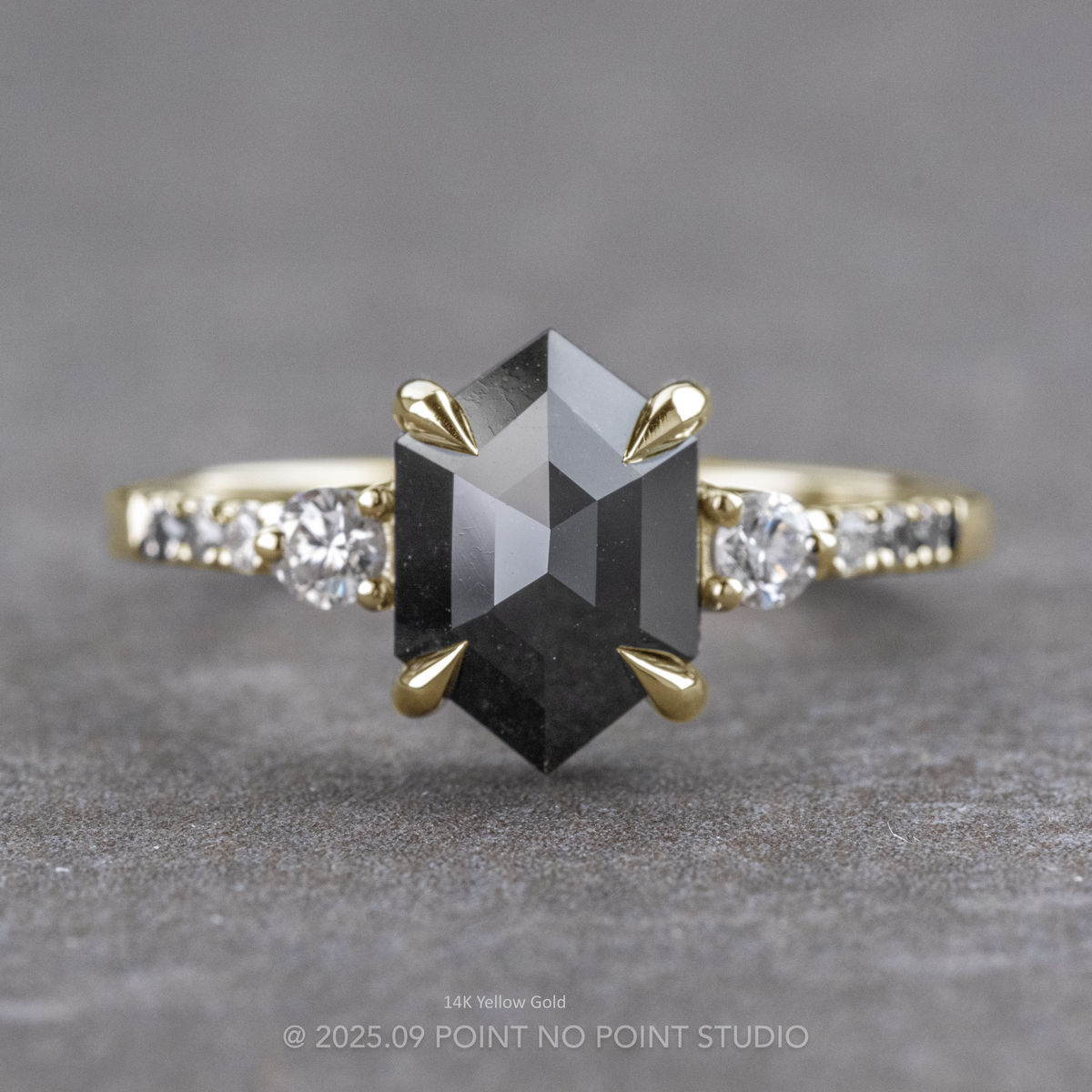 1.69 Carat Black Hexagon Diamond Engagement Ring, Ombre Eliza Setting