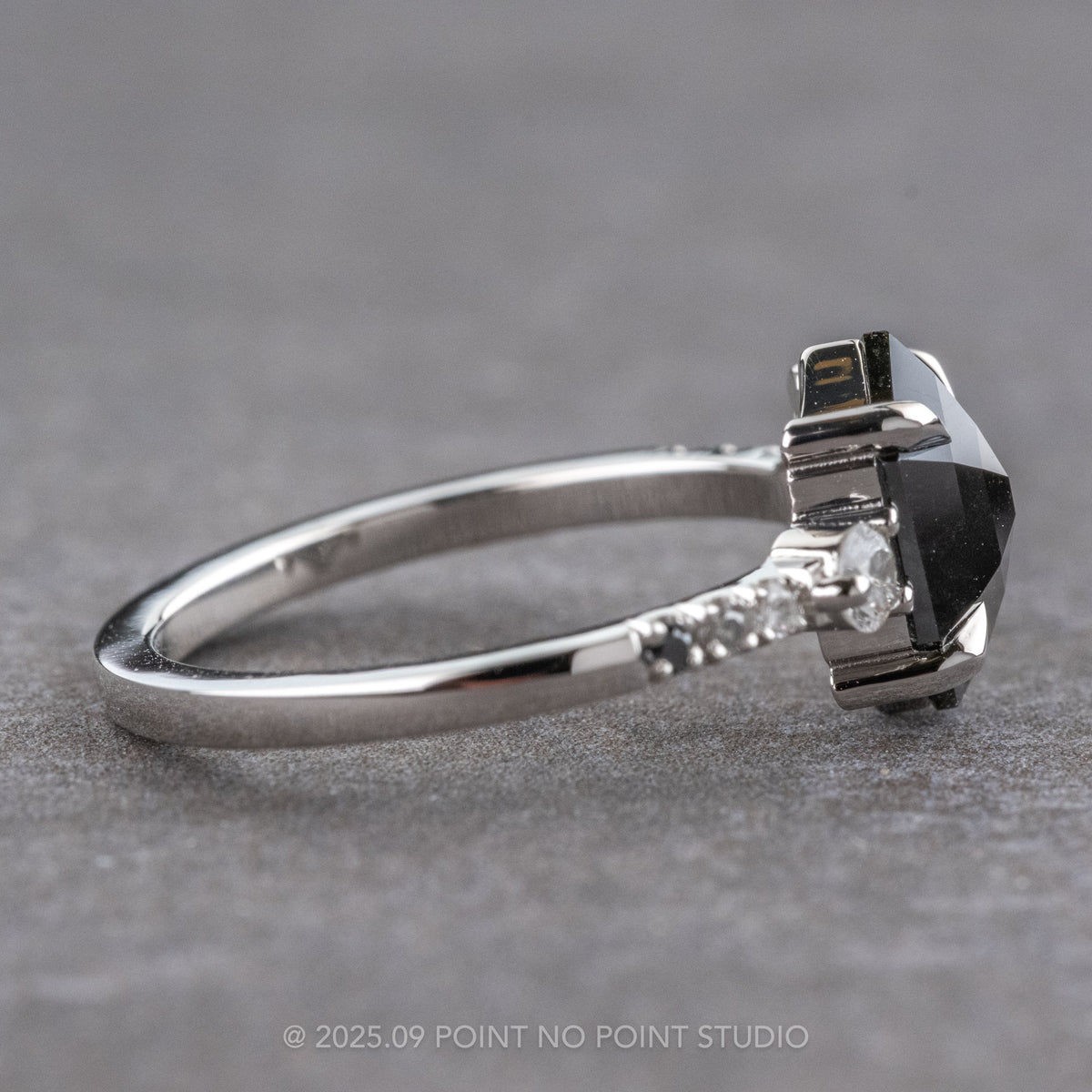1.69 Carat Black Hexagon Diamond Engagement Ring, Ombre Eliza Setting