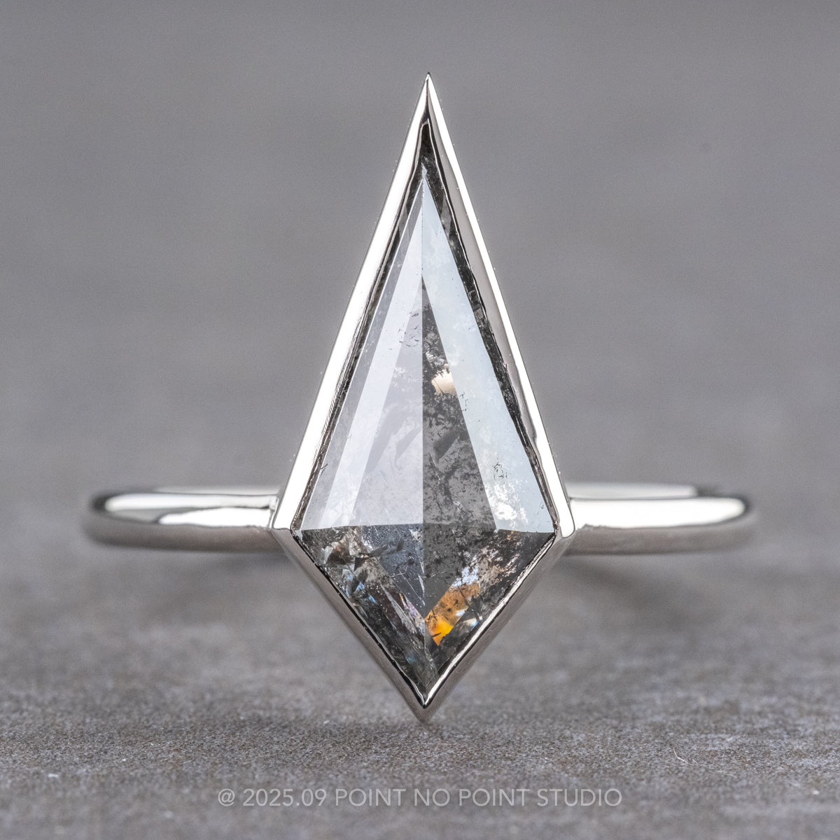 2.35 Carat Salt and Pepper Kite Diamond Engagement Ring, Bezel Jane Setting