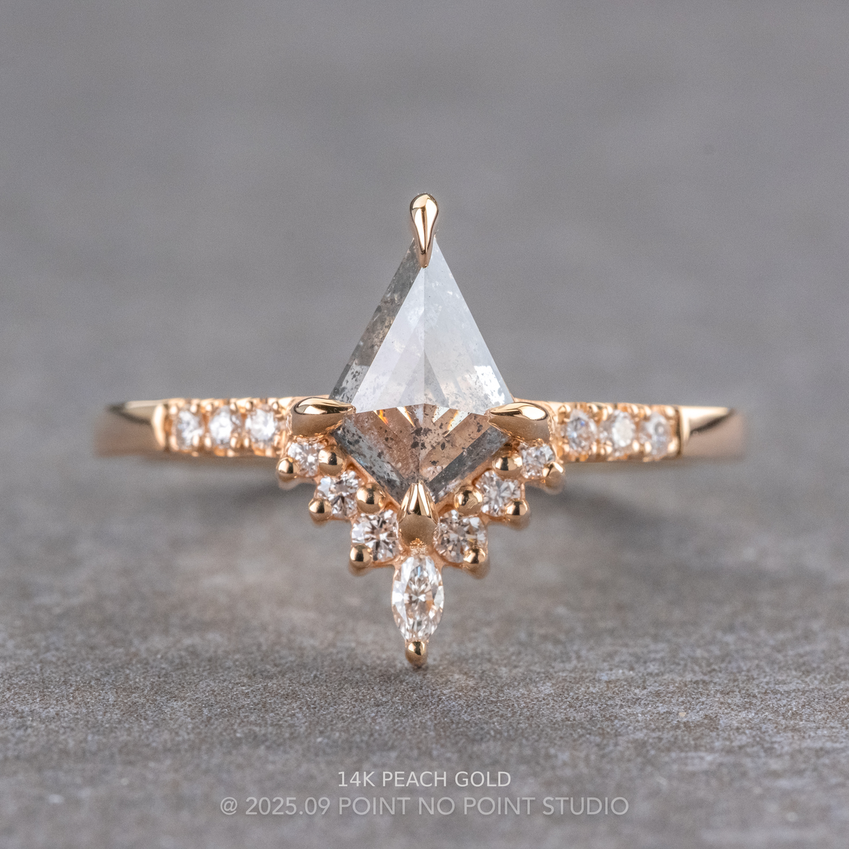.95 Carat Salt and Pepper Kite Diamond Engagement Ring, Avaline Setting